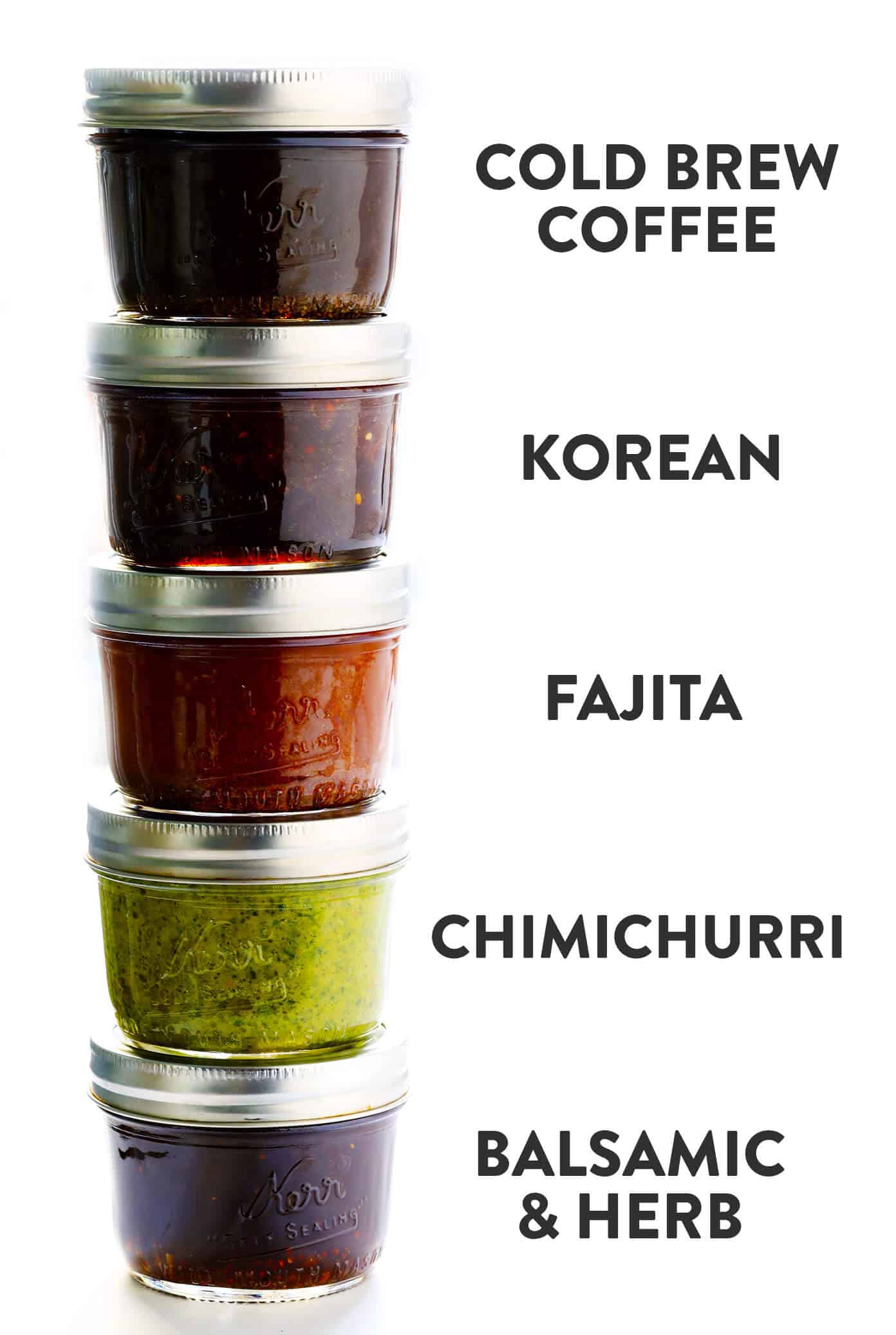 These 5 easy steak marinade recipes are simple to make, freezer-friendly, and totally dependable and delicious! Perfect for grilling, roasting, sautรฉing, slow cooking, meal prep, and more. Marinades include: Cold Brew Coffee, Fajita, Korean, Chimichurri and Balsamic Herb. | Gimme Some Oven #steakmarinade #steakrecipe #beefmarinades #howtocooksteak 5 Simple Steak Marinade Recipes