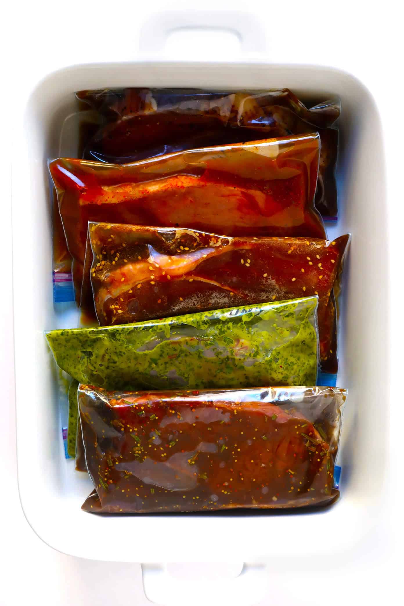 These 5 easy steak marinade recipes are simple to make, freezer-friendly, and totally dependable and delicious! Perfect for grilling, roasting, sautรฉing, slow cooking, meal prep, and more. Marinades include: Cold Brew Coffee, Fajita, Korean, Chimichurri and Balsamic Herb. | Gimme Some Oven #steakmarinade #steakrecipe #beefmarinades #howtocooksteak 5 Easy Steak Marinade Recipes