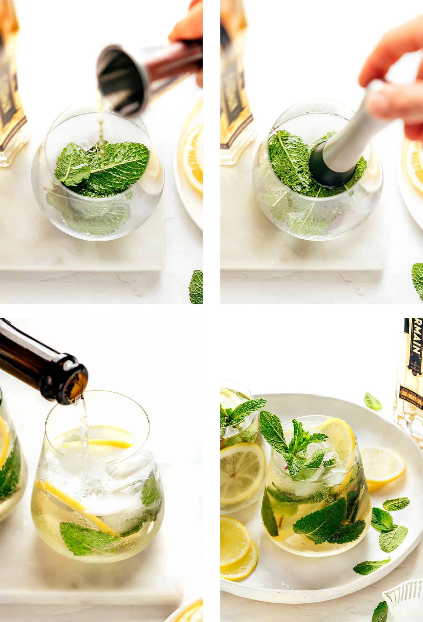 This classic Hugo Spritz recipe is made with prosecco, elderflower liqueur, soda water, mint, and lime — the perfect Italian cocktail for summer. | gimmesomeovencom how to make a hugo spritz cocktail