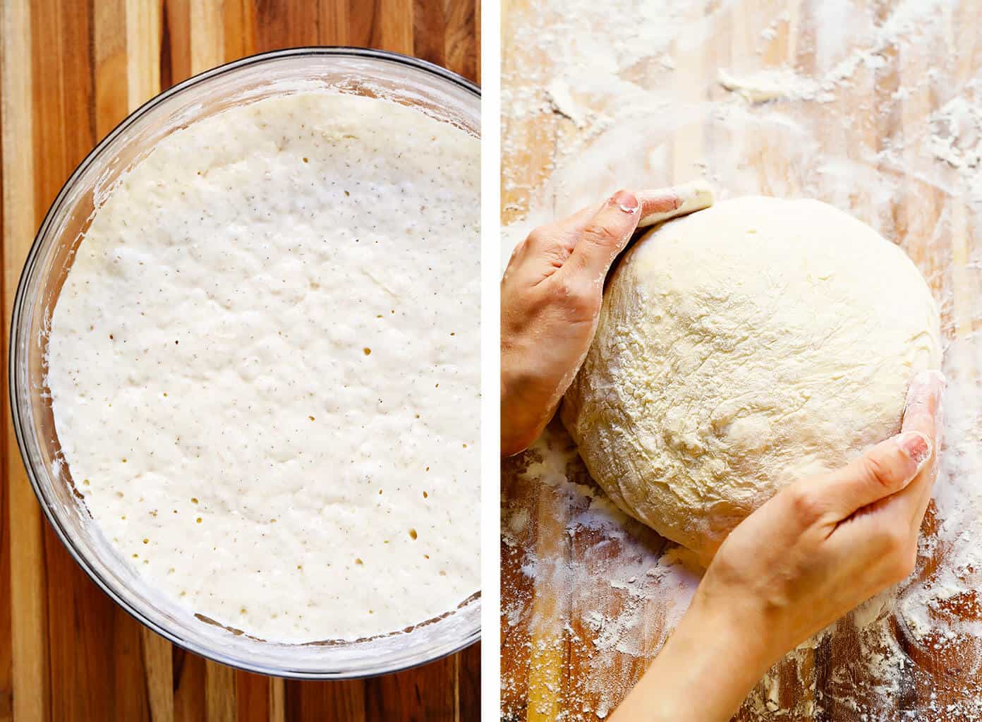 The BEST No Knead Bread recipes -- the traditional (overnight) method or a faster (2-hour) method. Both yield the most delicious crusty homemade bread loaves that are easy to make with minimal hands-on prep time. | gimmesomeoven.com #bread #noknead #easy #side #vegan #vegetarian #homemade How To Make No Knead Bread
