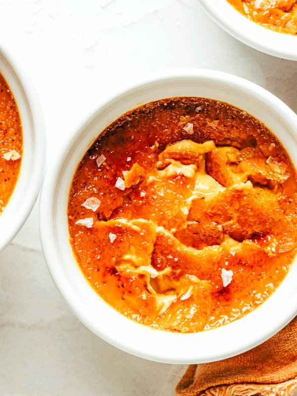 Salted Caramel Crรจme Brรปlรฉe in Ramekins