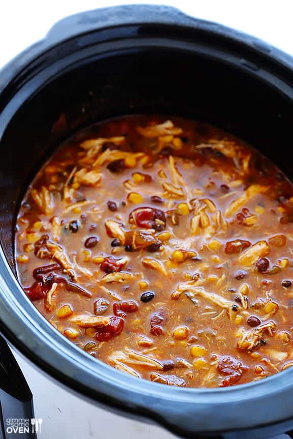 Slow Cooker Chicken Enchilada Soup | gimmesomeoven.com #crockpot Slow Cooker Chicken Enchilada Soup | gimmesomeoven.com #crockpot
