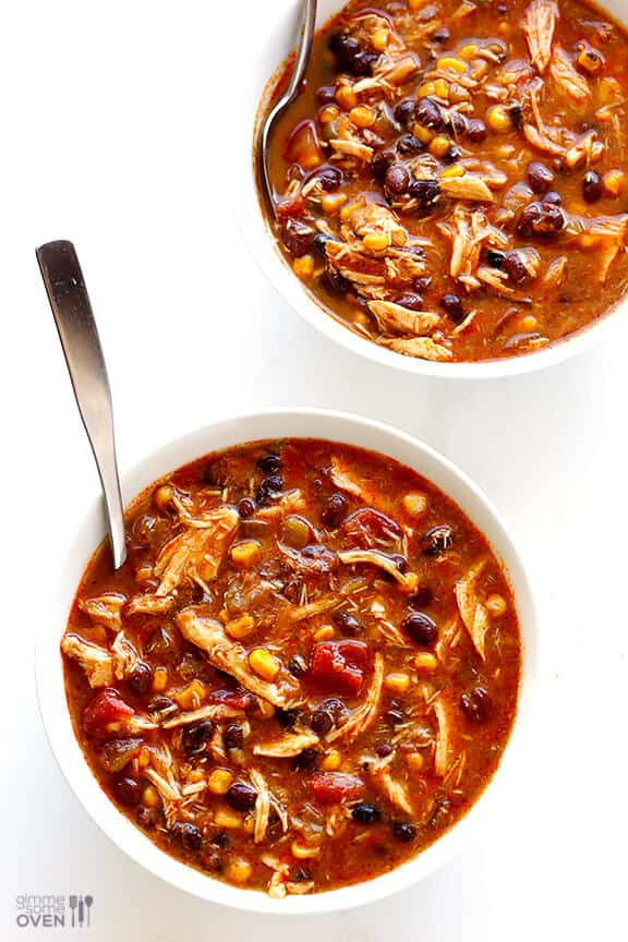 Slow Cooker Chicken Enchilada Soup | gimmesomeoven.com #crockpot Slow Cooker Chicken Enchilada Soup | gimmesomeoven.com #crockpot
