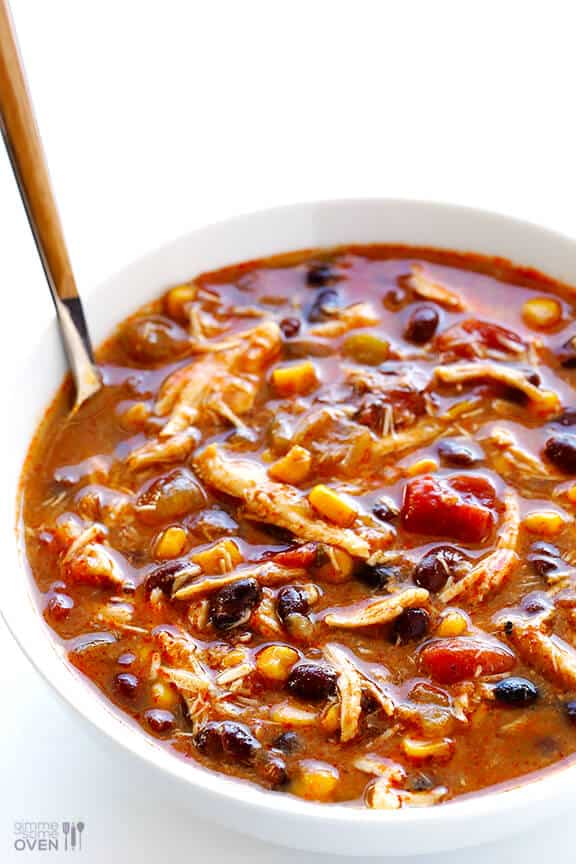 Slow Cooker Chicken Enchilada Soup | gimmesomeoven.com #crockpot Slow Cooker Chicken Enchilada Soup | gimmesomeoven.com #crockpot