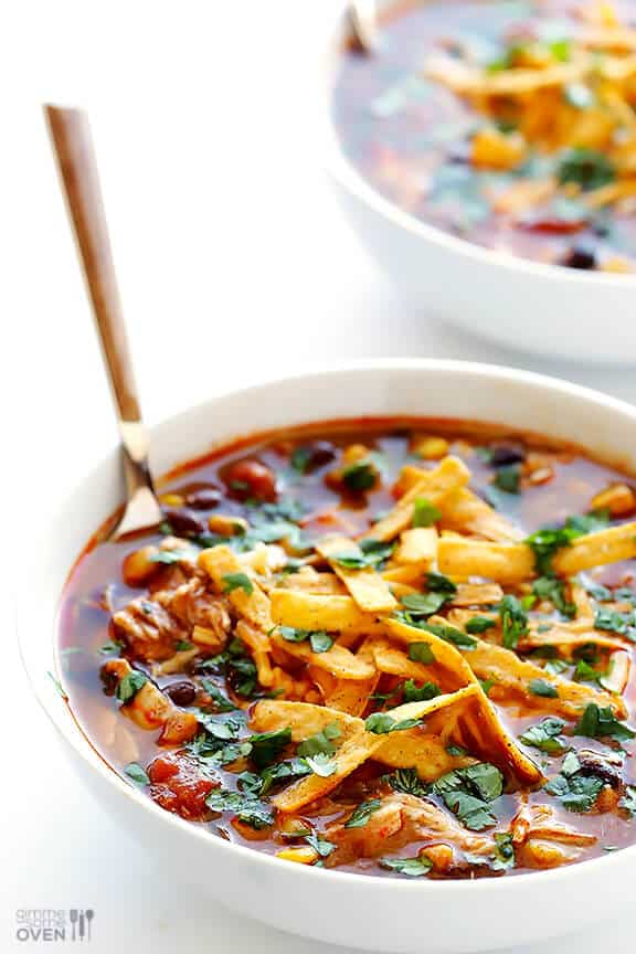 Slow Cooker Chicken Enchilada Soup | gimmesomeoven.com #crockpot Slow Cooker Chicken Enchilada Soup | gimmesomeoven.com #crockpot